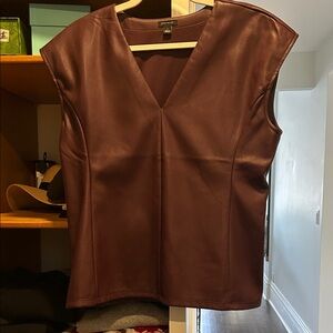 Ann Taylor Burgundy Faux Leather Sleeveless Top